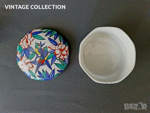 Kутия за бижута порцеланова с цветя и птици многоъгълна, снимка 4 - Антикварни и старинни предмети - 39749248