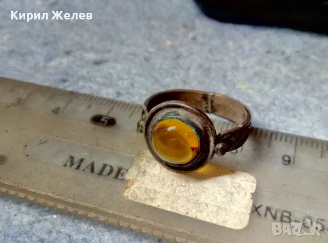 Старинен ОРНАМЕНТИРАН АР НУВО СРЕБЪРЕН ПРЪСТЕН ПАТИНИРАНО СРЕБРО ВИСОКА ПРОБА сШЛИФОВАН ЦИТРИН 49924, снимка 8 - Антикварни и старинни предмети - 49246275