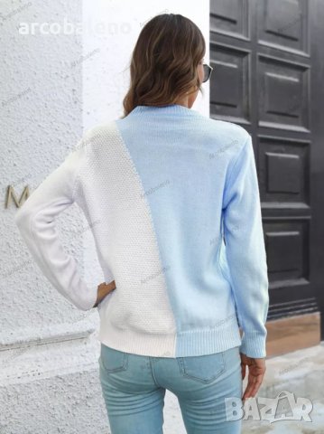 Дамски контрастен пуловер с кръгло деколте и дълъг ръкав, 3цвята - 023, снимка 15 - Блузи с дълъг ръкав и пуловери - 39096481