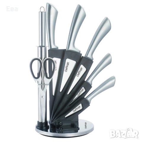 Комплект ножове 8 части със стойка Cheffinger - неръждаема стомана, въртяща се акрилна поставка 360°, снимка 5 - Прибори за хранене, готвене и сервиране - 53447768
