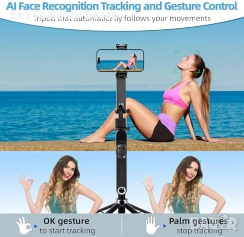 Нов Автоматичен 360° статив със следене на лице и Bluetooth дистанционно, снимка 2 - Чанти, стативи, аксесоари - 52002002