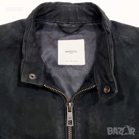 Mango Мъжко Кожено Яке Велур Естествена Кожа Тъмно Синьо L-XL, снимка 4 - Якета - 53513778