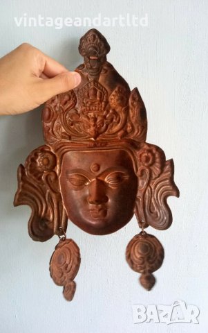 Колекционерска маска, медна, Азия, Буда, Тибет, декорация, снимка 3 - Антикварни и старинни предмети - 35603992