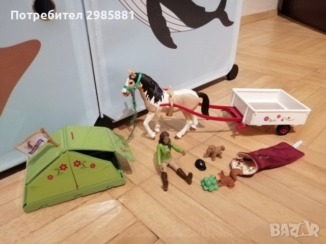 Schleich Horse Club комплект приключение с кон, ездачка, палатка, катеричка, конче, снимка 2 - Фигурки - 52666752