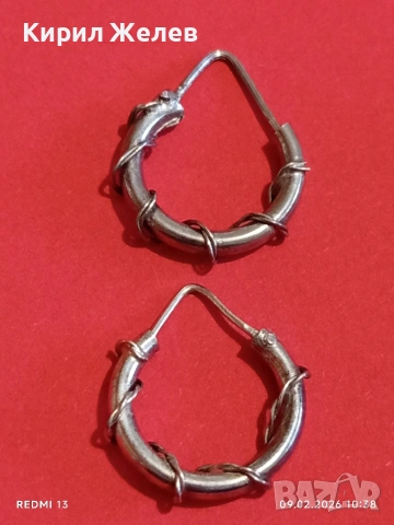 Сребърни обеци с декоративно обвита тел ръчна ювелирна изработка 53687, снимка 8 - Обеци - 53410821