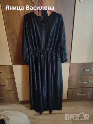 Черна брокатена дълга официална рокля с коланче, снимка 6 - Рокли - 49940049