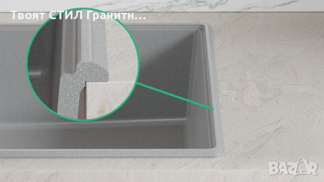 Сива кухненска мивка от гранит Копенхаген 60 Top 900х500, снимка 2 - Мивки - 50873389