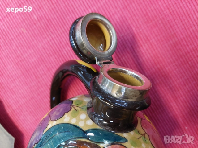 Много рядък авторски керамичен сет със сребърен обков/кана за ракия+ шест чаши,сребро проба 800, снимка 8 - Аксесоари за кухня - 52315971