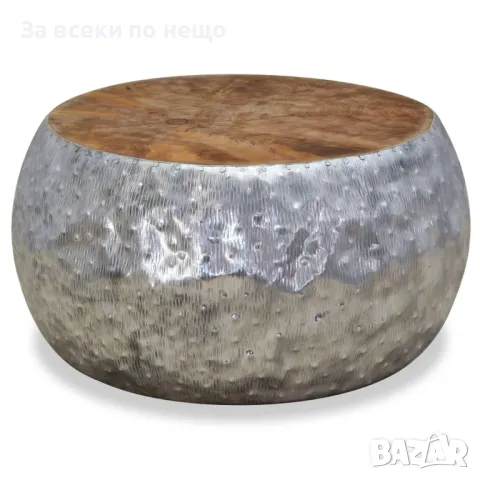 Маса за кафе, алуминий, тиково дърво, 60х60х30 см, снимка 6 - Маси - 47358938