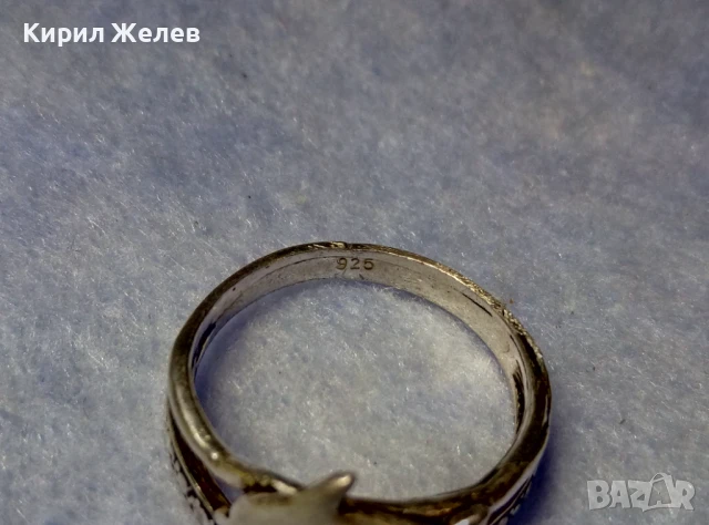 СТАР АЖУРЕН СРЕБЪРЕН ПРЪСТЕН с ДЕЛФИН СРЕБРО 925 ПРОБА с ЦИРКОНЧЕТА 50013, снимка 2 - Антикварни и старинни предмети - 50510681