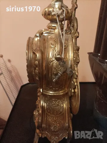 немски бронзов механичен каминен часовник работещ, снимка 5 - Стенни часовници - 48641410