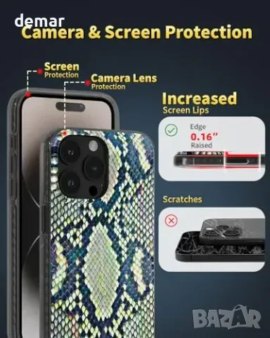 Калъф SCORPIFY за iPhone 15 Pro Max с MagSafe и маслиненозелен змийски принт, снимка 5 - Други стоки за дома - 56228537