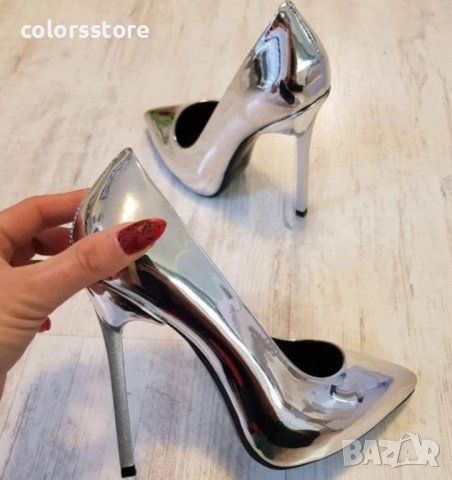 Обувки на ток - сребрист лак със сребрист ток - 6060, снимка 2 - Дамски обувки на ток - 37526706