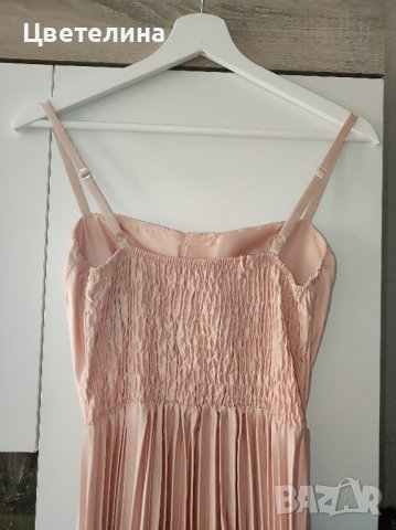 Дълга дамска рокля в цвят пудра с регулиращи се презрамки S размер + подарък кокетни обички , снимка 7 - Рокли - 42605793