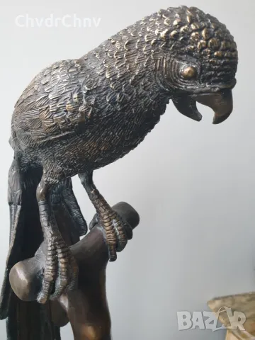 60см-4кг бронзова скулптура/фигура на птица/голяма статуетка на папагал на клон, снимка 7 - Статуетки - 48069104