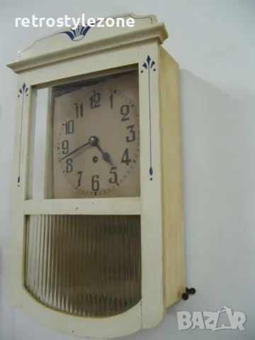 № 7992 стар стенен часовник  - механичен  - работещ  - размер 49 / 26 / 12 см, снимка 5 - Антикварни и старинни предмети - 49832980