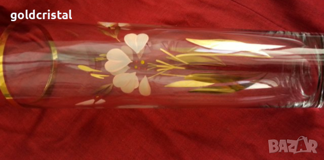 Ретро стъклена ваза  с позлата , снимка 3 - Антикварни и старинни предмети - 17710399