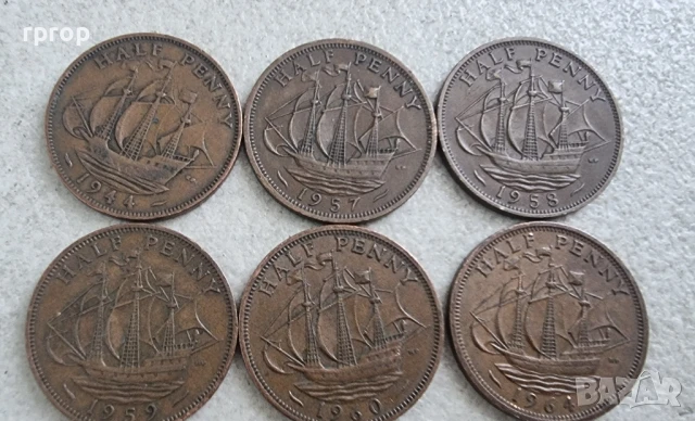 ½ пени .Англия.
Половин пени.
9 бройки.Различни години., снимка 2 - Нумизматика и бонистика - 36797308