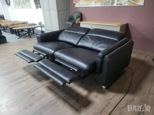 ПРОМОЦИЯ!!! Черен кожен диван тройка с ел. релакс механизъм "Sandro", снимка 5 - Дивани и мека мебел - 47869929