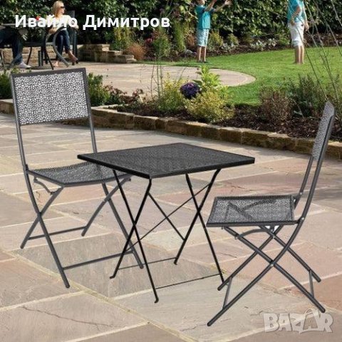 Градински комплект -сгъваема маса и два сгъваеми стола метални, снимка 2 - Маси - 41404549