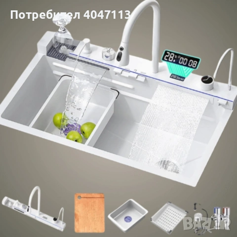 Умна кухненска мивка с изтеглящ се кран – LED дисплей, водопад, , снимка 9 - Аксесоари за кухня - 53112222