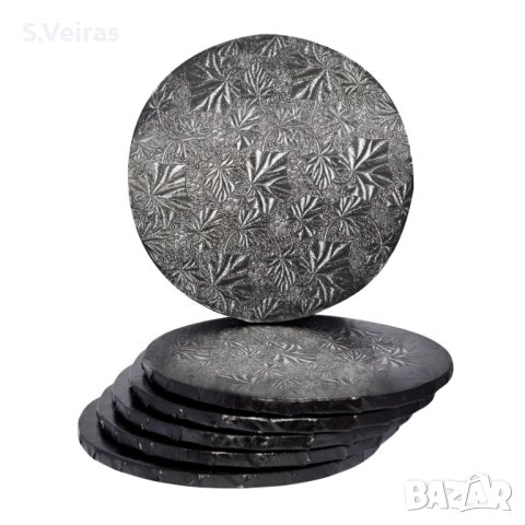 5 Броя Подложки за Торта, Височина 12 мм, Черена, 3 Размера