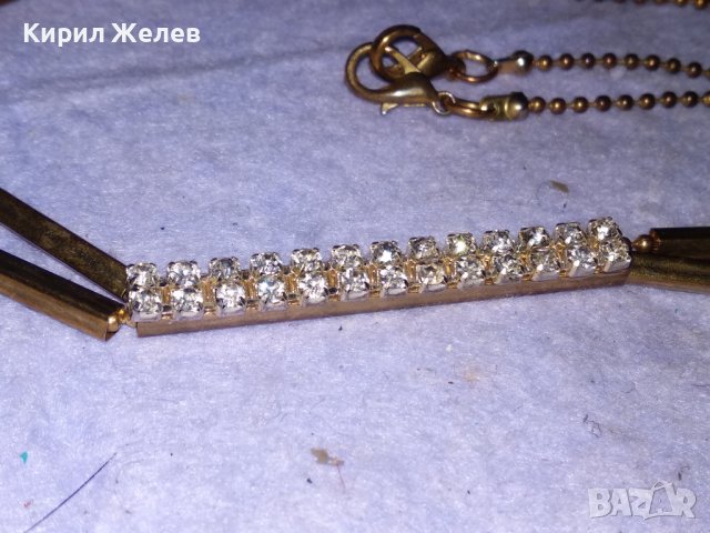ЕЛЕГАНТНА ЗЛАТИСТА ВИНТИДЖ ОГЪРЛИЦА КОЛИЕ с ИСКРЯЩИ ФАСЕТИРАНИ КРИСТАЛИ 38936, снимка 9 - Колиета, медальони, синджири - 41866100