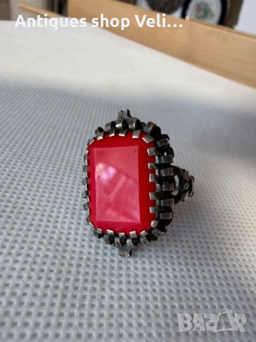 Сребърен пръстен с корал №7729 , снимка 2 - Пръстени - 52789872
