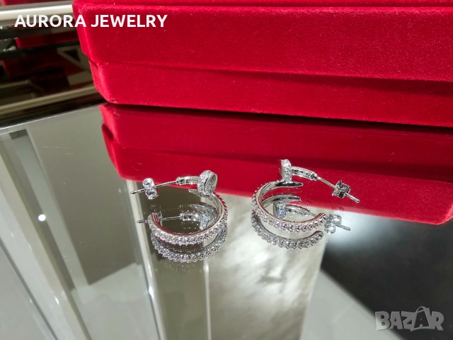 CARTIER Nail Juste un Clou Hoop Silver Diamonds Дамски Обеци Пирон, снимка 8 - Обеци - 53148810