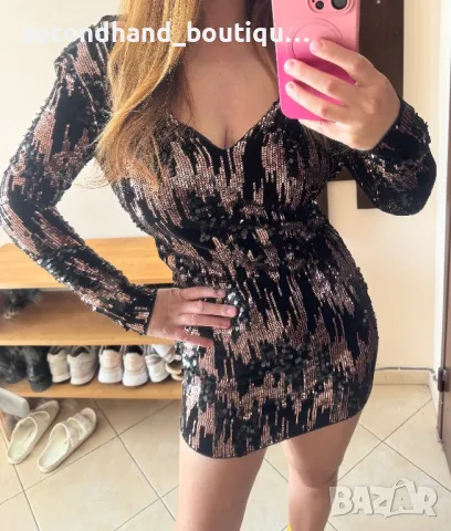 Елегантна рокля с пайети ! Като нова, снимка 7 - Рокли - 49003401