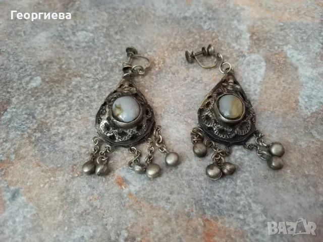 Стари възрожденски обеци с естествени камъни , снимка 2 - Обеци - 50399829