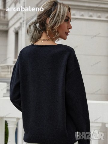 Дамски широк пуловер с маншет и копчета, 2цвята - 023, снимка 5 - Блузи с дълъг ръкав и пуловери - 42407410