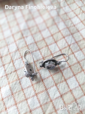 Сребърни обеци от Испания с естествен камък, снимка 2 - Обеци - 53272534