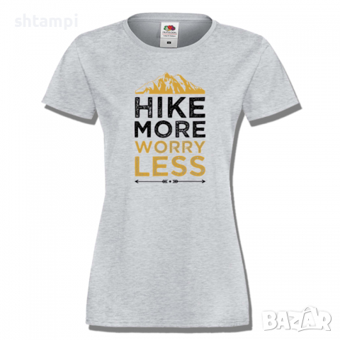 Дамска тениска Hiking More Worry Less,Изненада,Подарък,Поход,Връх,Хижа, снимка 4 - Тениски - 36373517