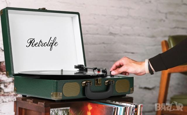 Преносим Грамофон тип "Куфар" с Bluetooth и Вградени Говорители, Retrolife, снимка 8 - Грамофони - 52486709
