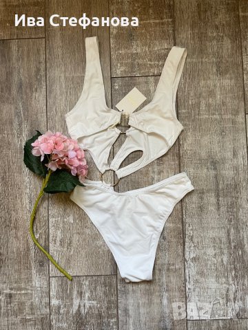 Нов с етикета висока талия  красив цял изрязан бял бански костюм номер 40, снимка 9 - Бански костюми - 41750730
