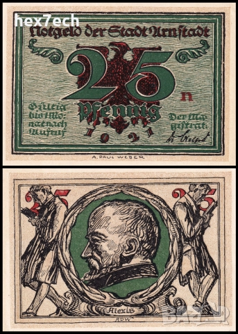 ❤️ ⭐ Германия Arnstadt 1921 25 пфенинга UNC нова ⭐ ❤️