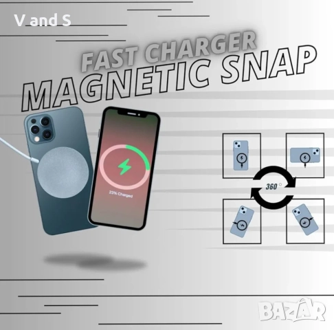 Универсално магнитно зарядно за iPhone X/11/12/13/14/15,16,бяло, снимка 6 - Apple iPhone - 51846824