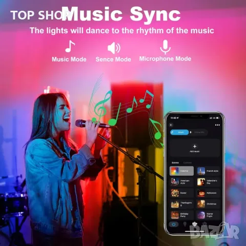 NATPOW 50 W RGB прожекторна лента, LED с дистанционно и приложение, IP66, 2 броя, снимка 2 - Лед осветление - 49937996