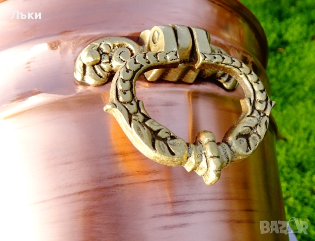 Медна саксия,кашпа с бронзови дръжки,барок. , снимка 7 - Антикварни и старинни предмети - 52674252