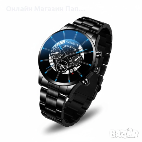 Кварцов часовник GENEVA – 3 Цвята, Тъмно син циферблат, Пълен месечен календар, снимка 4 - Мъжки - 52348588