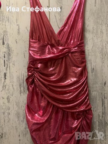 Нова клубна рокля с етикета House London  метален металически ефект в златисто лилав цвят бляскава , снимка 3 - Рокли - 34069568