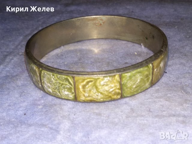 СТАРА ПОСРЕБРЕНА СТОМАНЕНА РЕТРО ГРИВНА ИНКРУСТИРАНА с РЪЧНО ШЛИФОВАН ЗЕЛЕН ЯСПИС 38319, снимка 4 - Антикварни и старинни предмети - 41148212