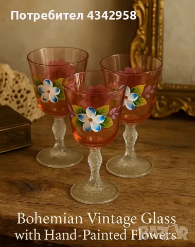 Vintage. Бохемско стъкло. Ръчно рисуване.