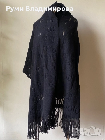 Черен шал Gai Mattiolo/ голям шал тип одеало, снимка 3 - Шалове - 48875162