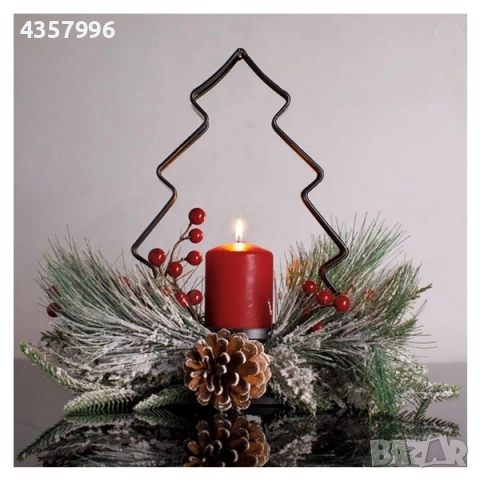 Коледен венец с поставка за свещ, Метал, Елха 