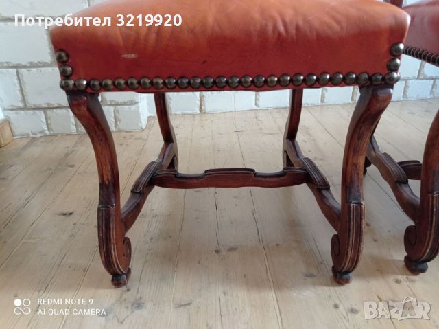 Комплект дървени столове с естествена кожа, снимка 5 - Столове - 41812416