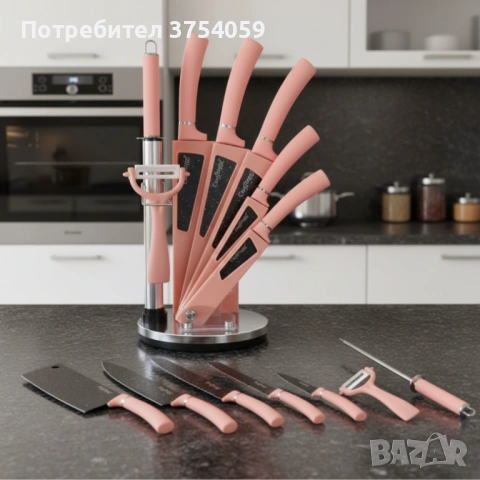 Комплект кухненски н о ж о в е 8 в 1 с въртяща се стойка Cheffinger за подредена кухня, снимка 2 - Прибори за хранене, готвене и сервиране - 53184876