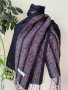 Черен шал с лилаво райе от пашмина и коприна, снимка 2