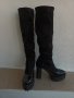 Дамски черни дълги ластични ботуши с висок ток и дебела подметка и лачена основа, снимка 10